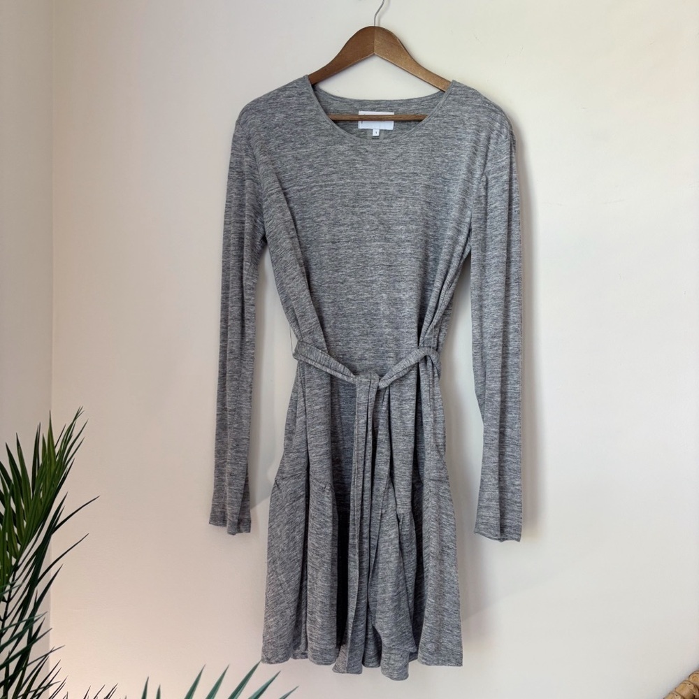 Current/Elliott Grey Belted Jersey Linen T Shirt Dress Small Coastal Summer